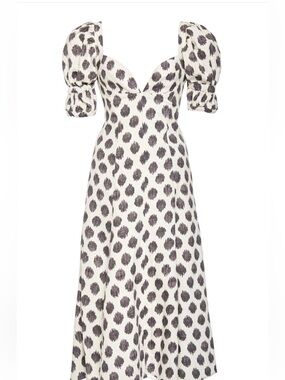 Andres Otalora Polkadot Midi Dress with Puff Sleeves